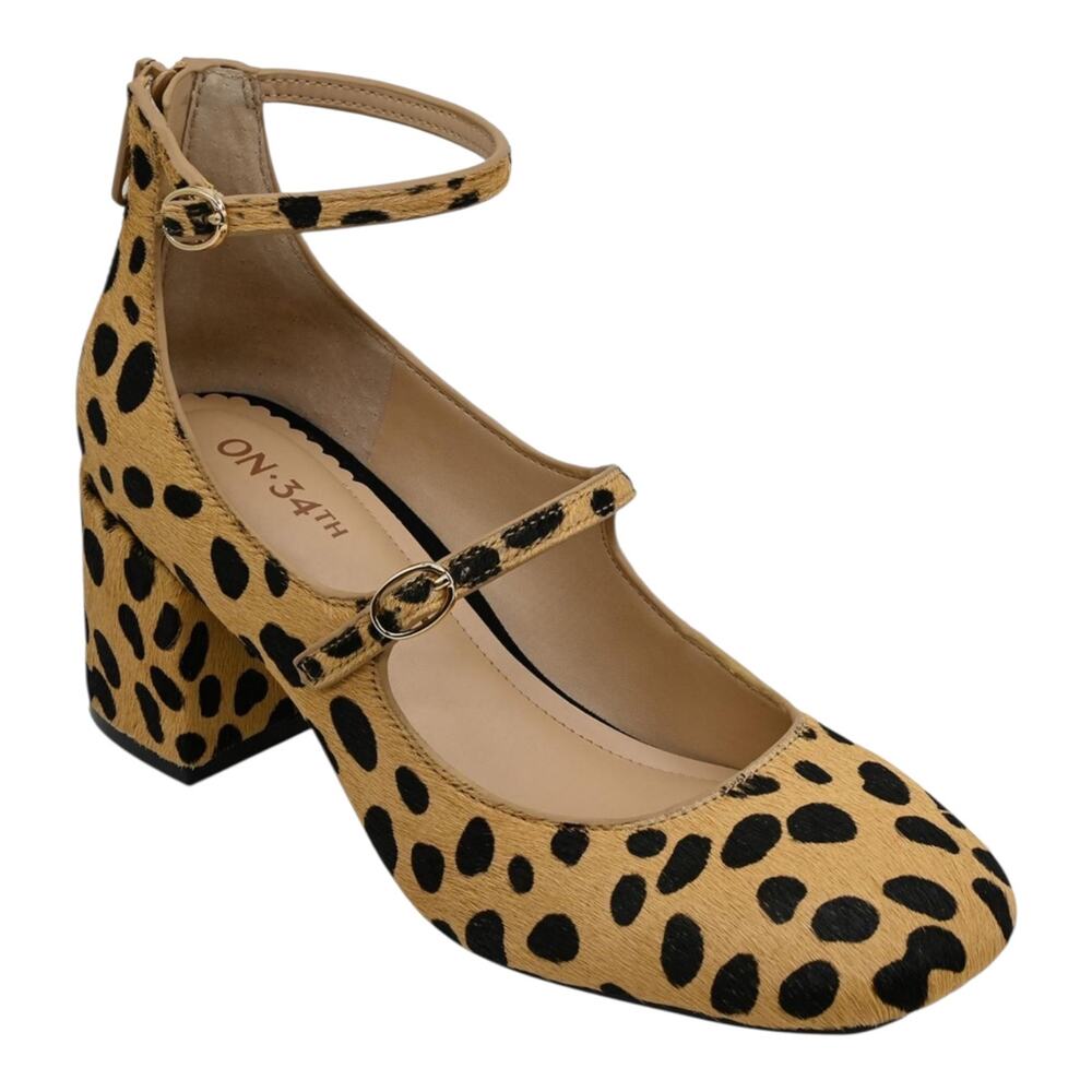 On 34th Women's Tonii Mary Jane Ankle Strap Block Heel Pumps Leopard Size 9 1/2